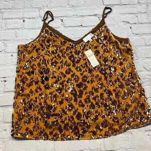 NWT RO&DE velvet, sequined, cheetah print camisole from Anthropologie A203